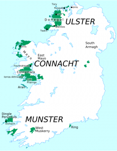 Carte des gaeltachts (Crédit : Angr at en.wikipedia)
